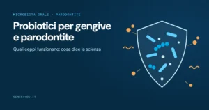 Probiotici per parodontite e gengive: illustrazione di uno scudo di batteri benefici che respinge i patogeni